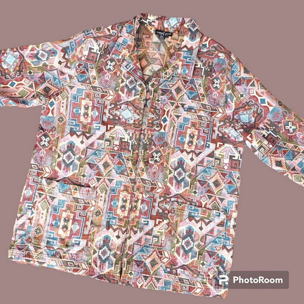 Vtg 90s Carole Little Southwestern Oversized Tapestry Shacket Jacket - Picture 7 of 10